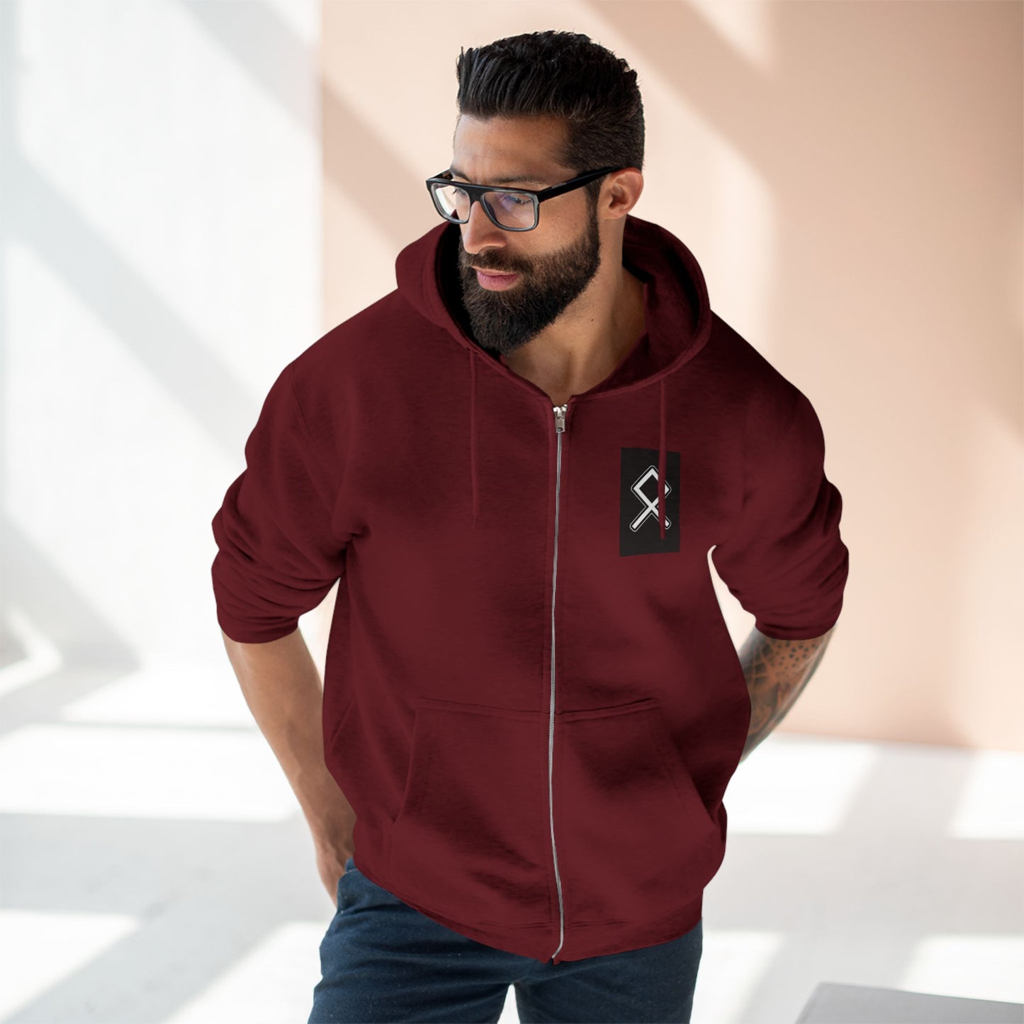 Odin Unisex Zip Hoodie - Norse Mythology Allfather Monochrome Design