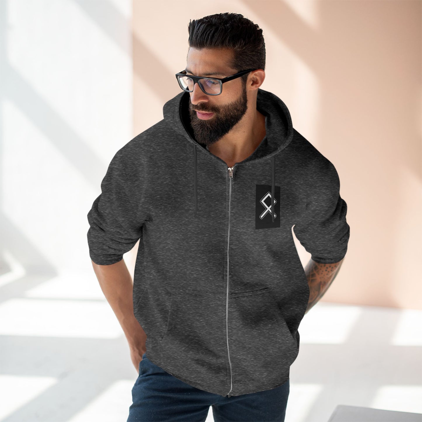 Odin Unisex Zip Hoodie - Norse Mythology Allfather Monochrome Design