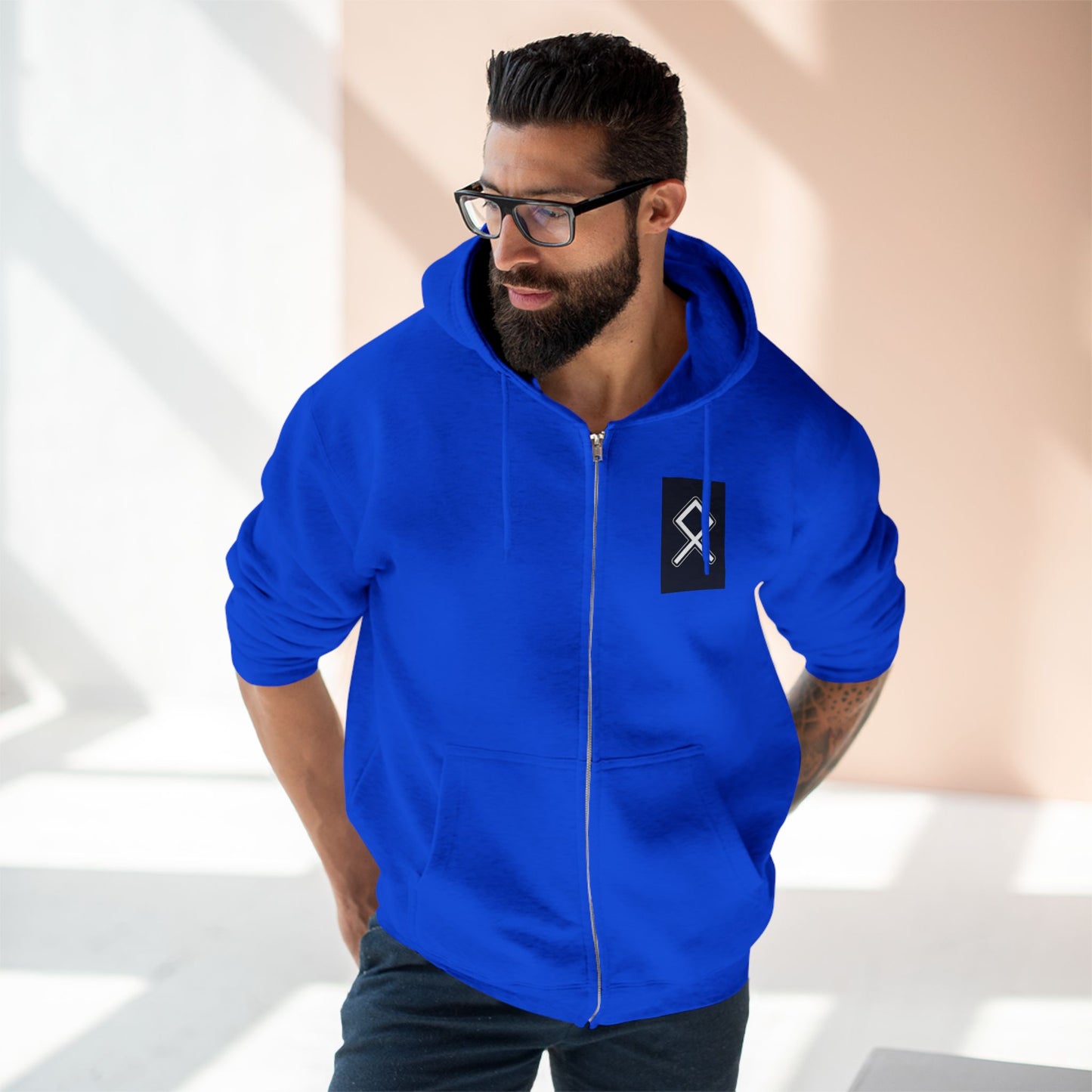 Odin Unisex Zip Hoodie - Norse Mythology Allfather Monochrome Design