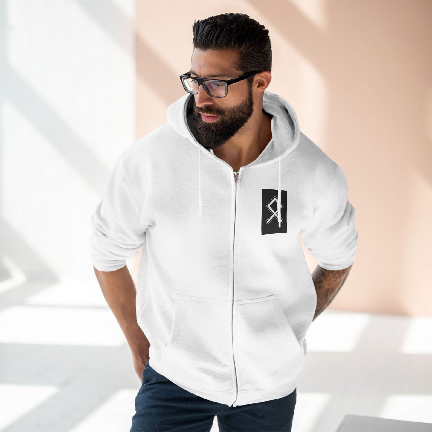 Odin Unisex Zip Hoodie - Norse Mythology Allfather Monochrome Design