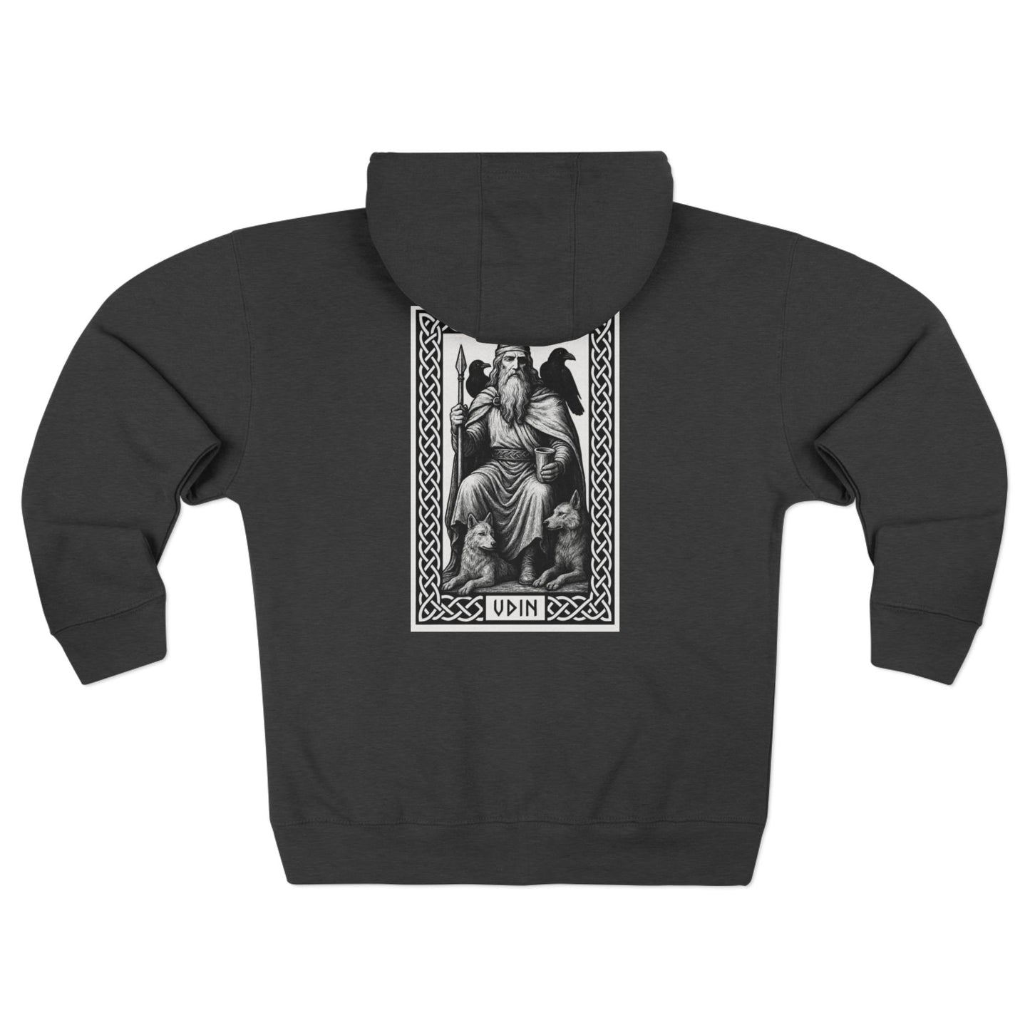 Odin Unisex Zip Hoodie - Norse Mythology Allfather Monochrome Design