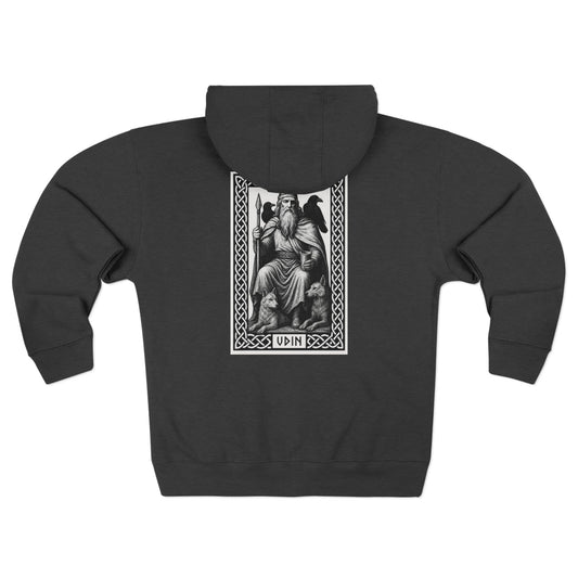 Odin Unisex Zip Hoodie - Norse Mythology Allfather Monochrome Design