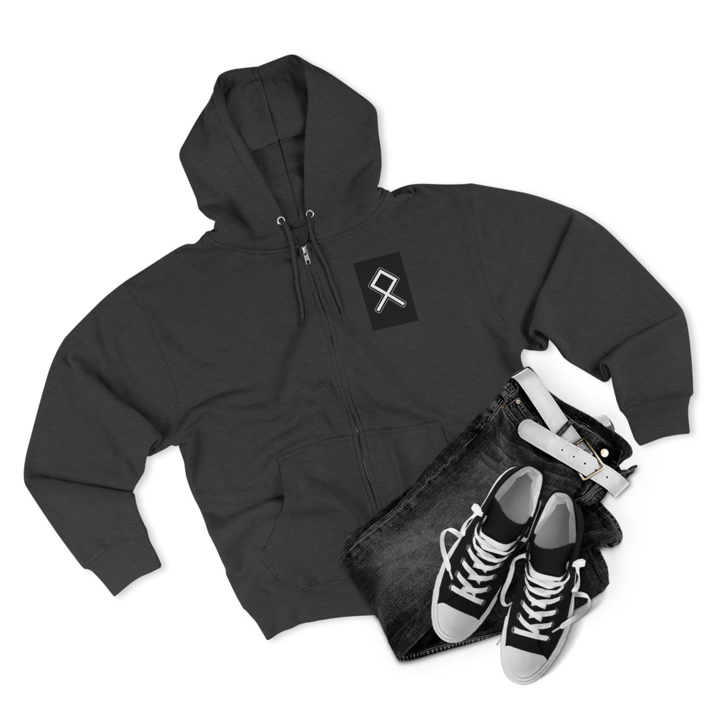 Odin Unisex Zip Hoodie - Norse Mythology Allfather Monochrome Design
