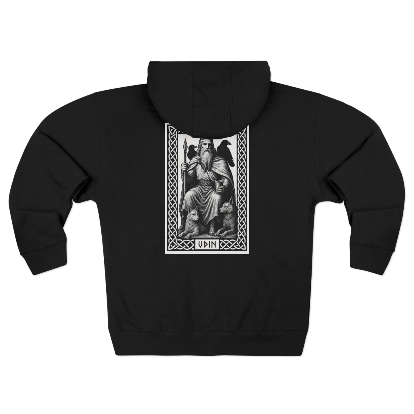 Odin Unisex Zip Hoodie - Norse Mythology Allfather Monochrome Design