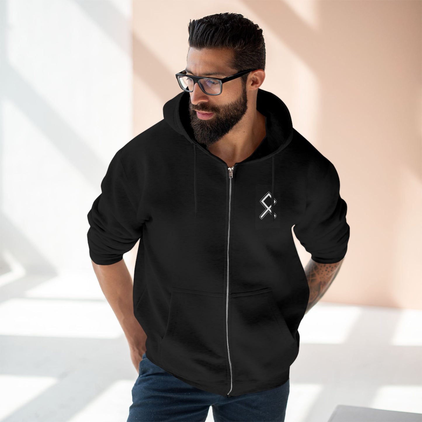 Odin Unisex Zip Hoodie - Norse Mythology Allfather Monochrome Design
