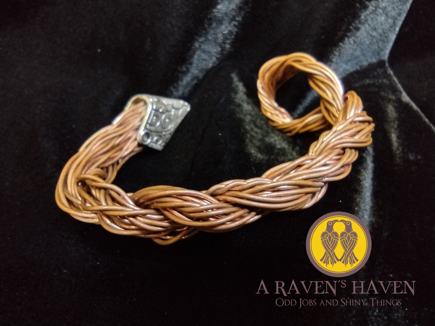 Handcrafted Copper Bracelet Rope Twist with Silver Colored Cap