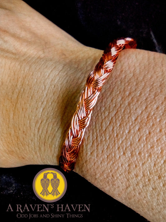Handwoven copper braid bracelet with brass clasps