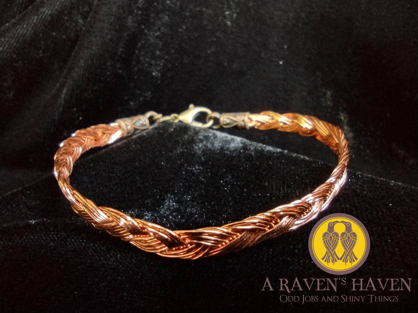 Handwoven copper braid bracelet with brass clasps