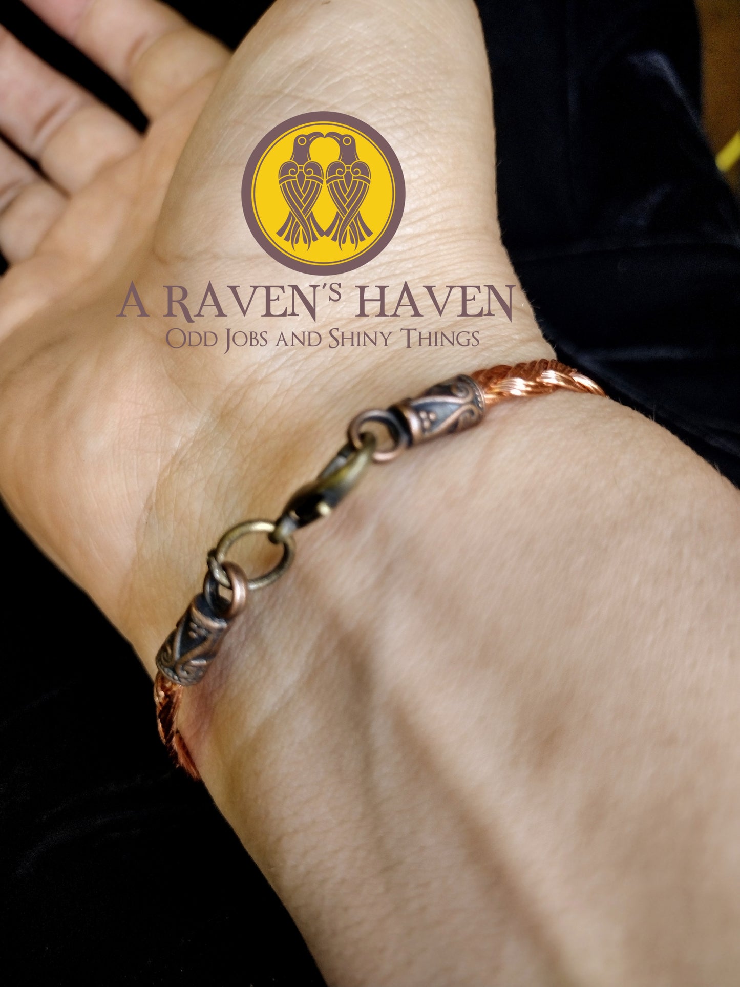 Handwoven copper braid bracelet with brass clasps