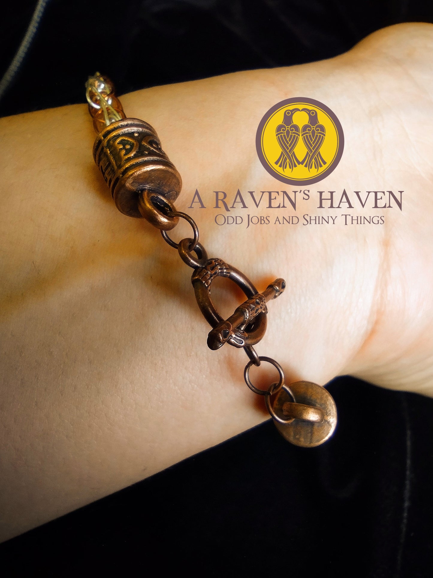 Handwoven loose weave copper bracelet with silver toned copper accent