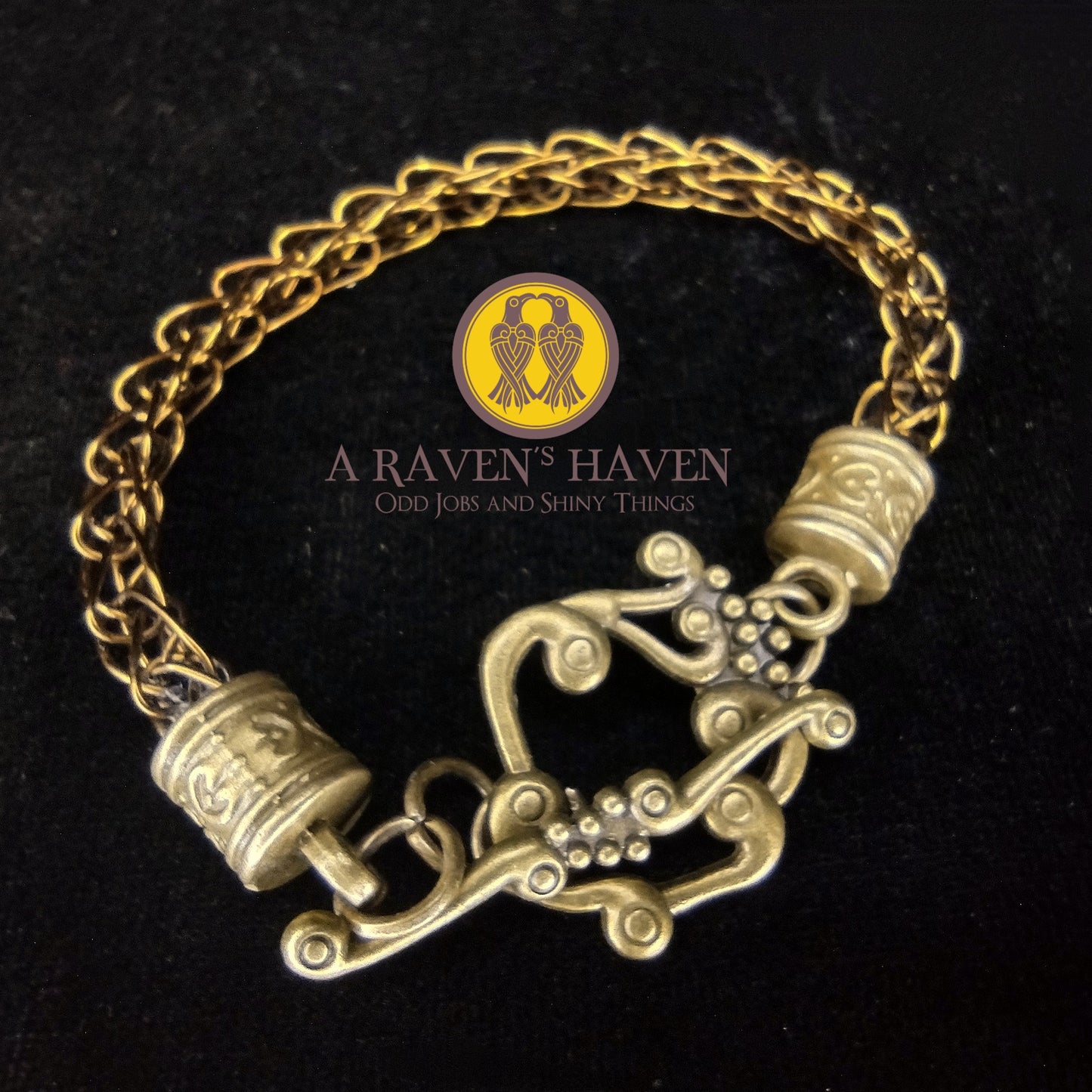 Bronze Handwoven medium weave bracelet with scrollwork toggle clasp