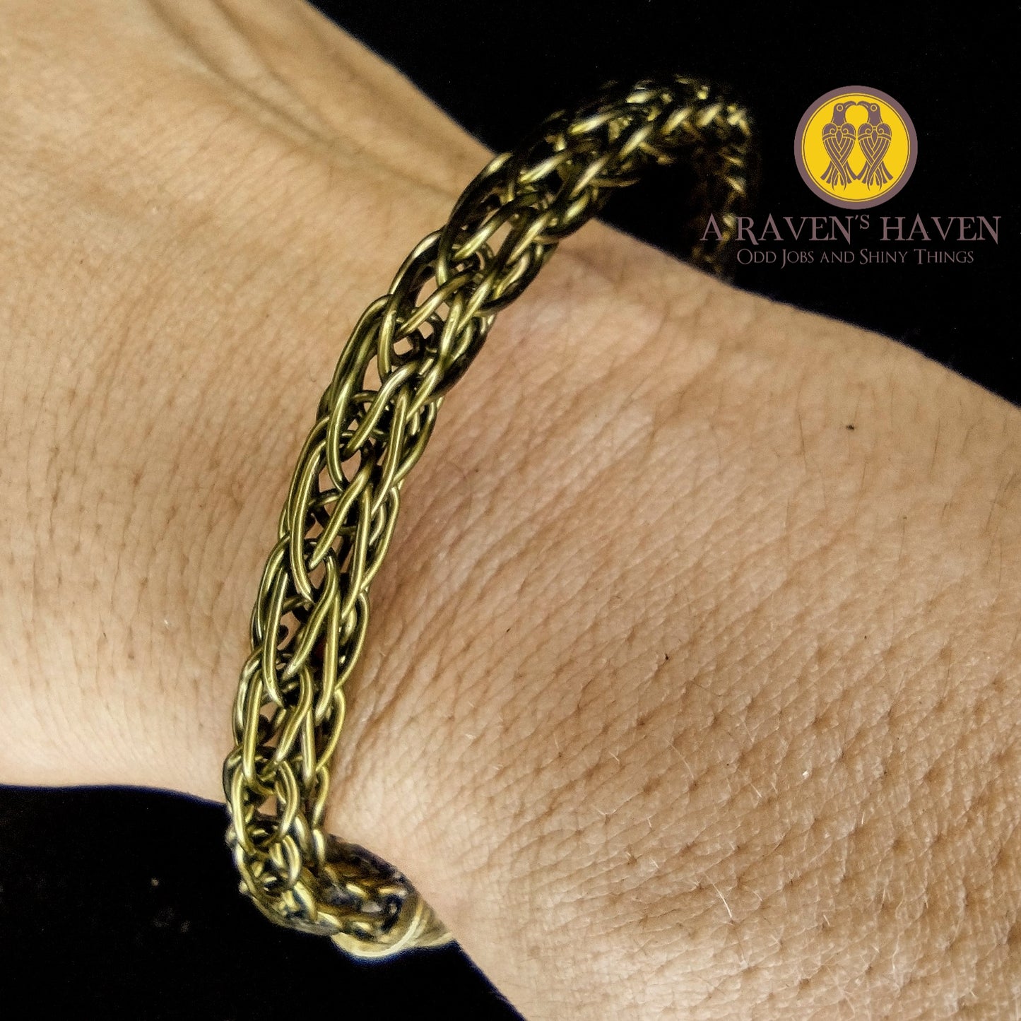 Bronze Handwoven medium weave bracelet with leaf accents and toggle