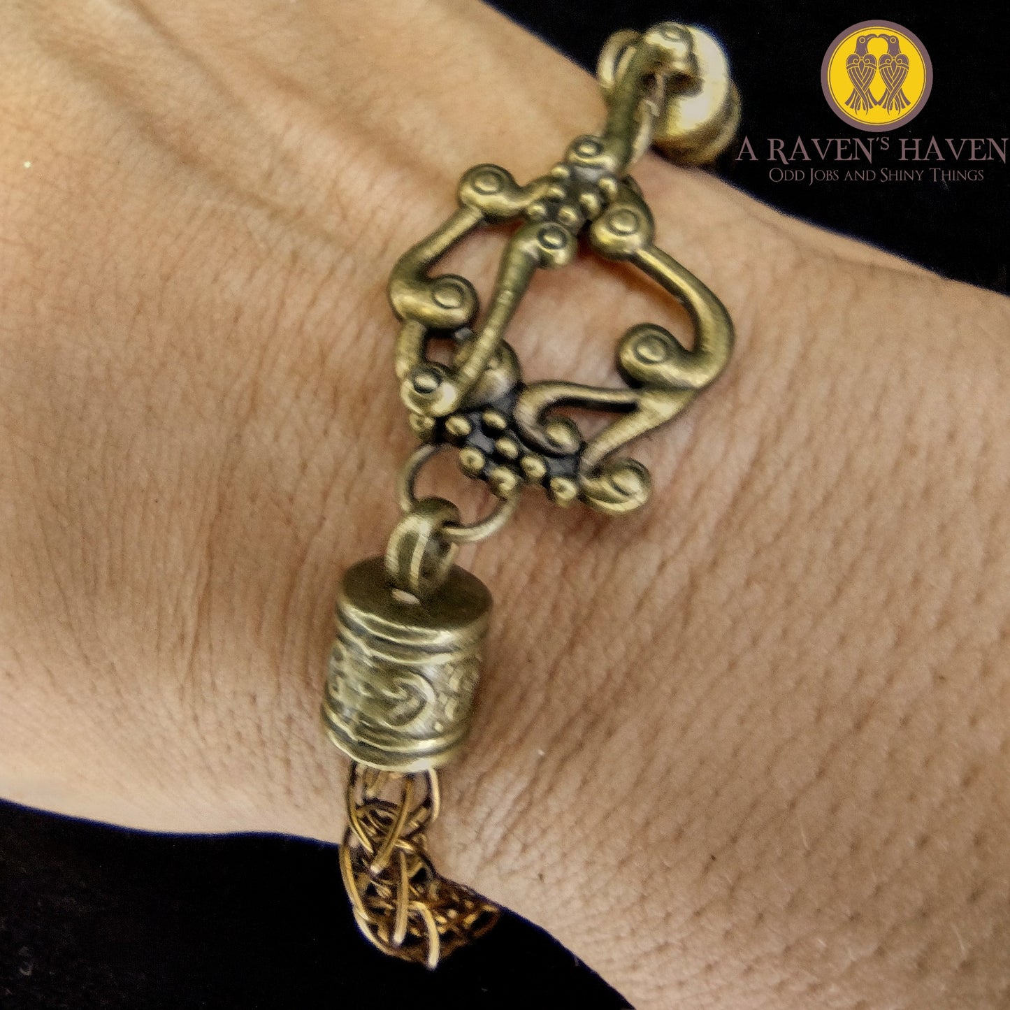 Bronze Handwoven medium weave bracelet with scrollwork toggle clasp