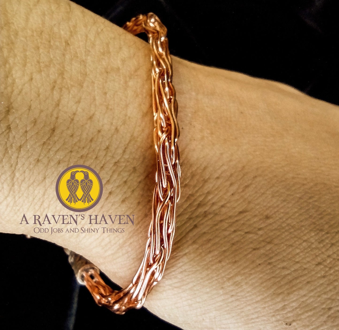 Handwoven tight weave copper bracelet with copper toggle clasp