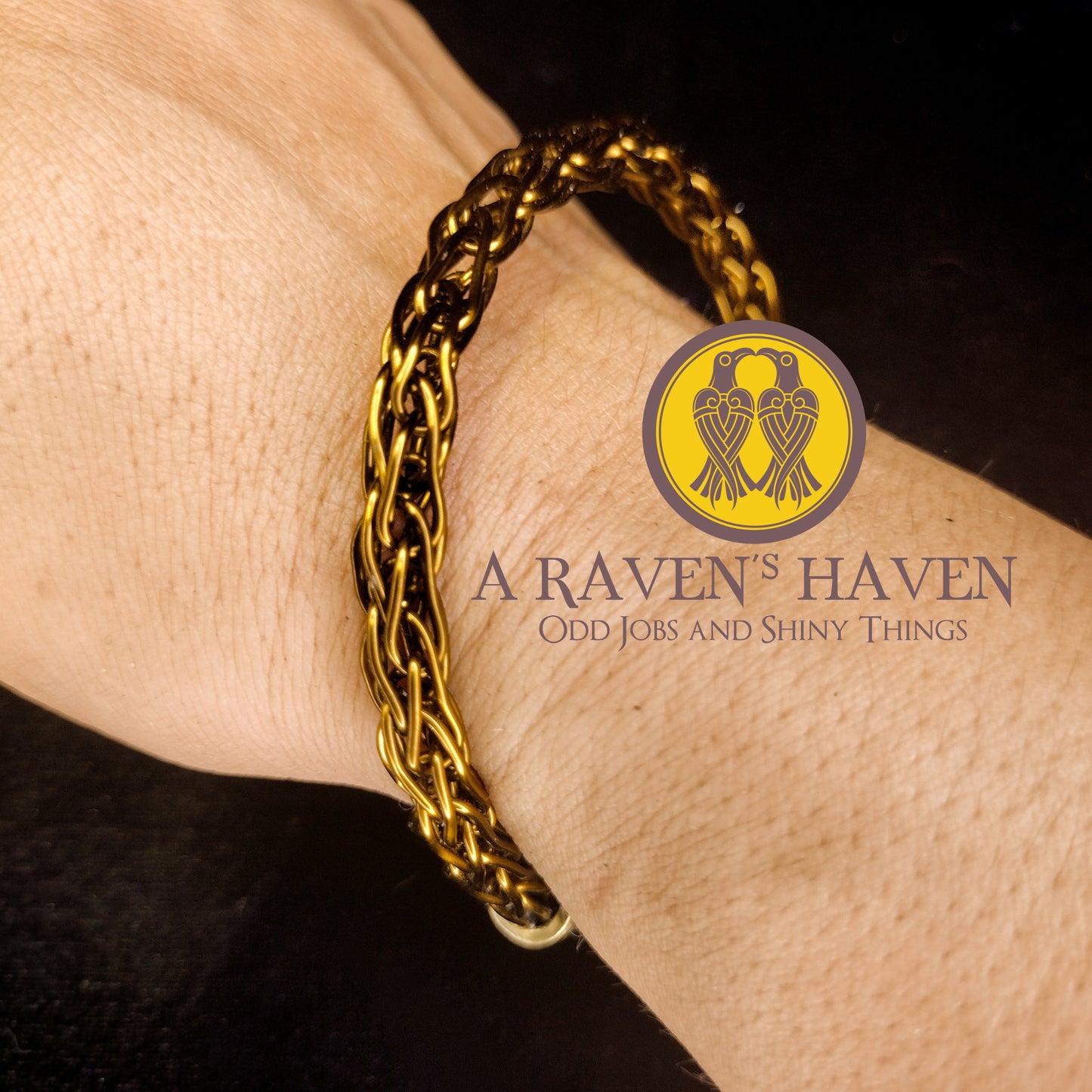 Bronze Handwoven medium weave bracelet with bronze rose accents and toggle clasp
