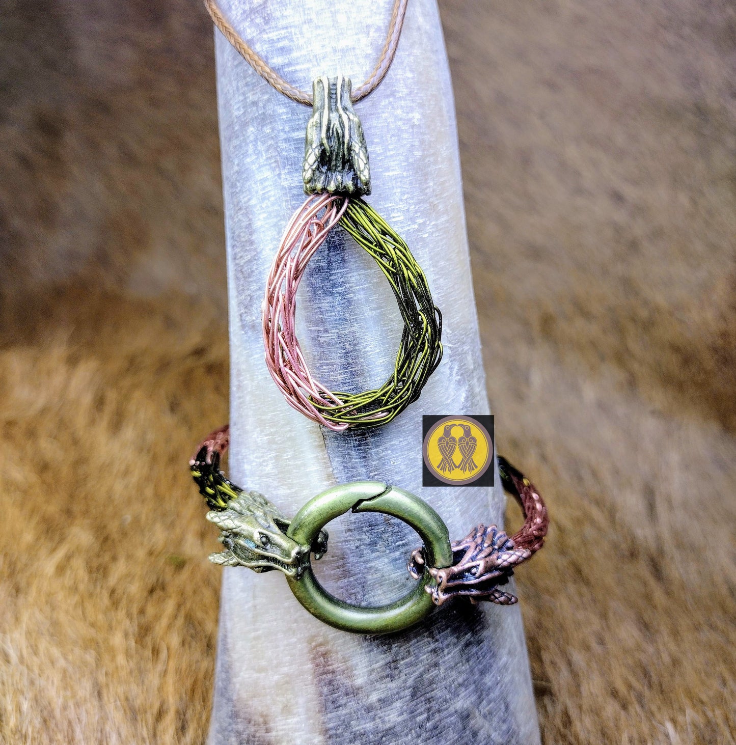 Serpents Brood - Copper and Bronze- 7.5" Bracelet and Pendant Set