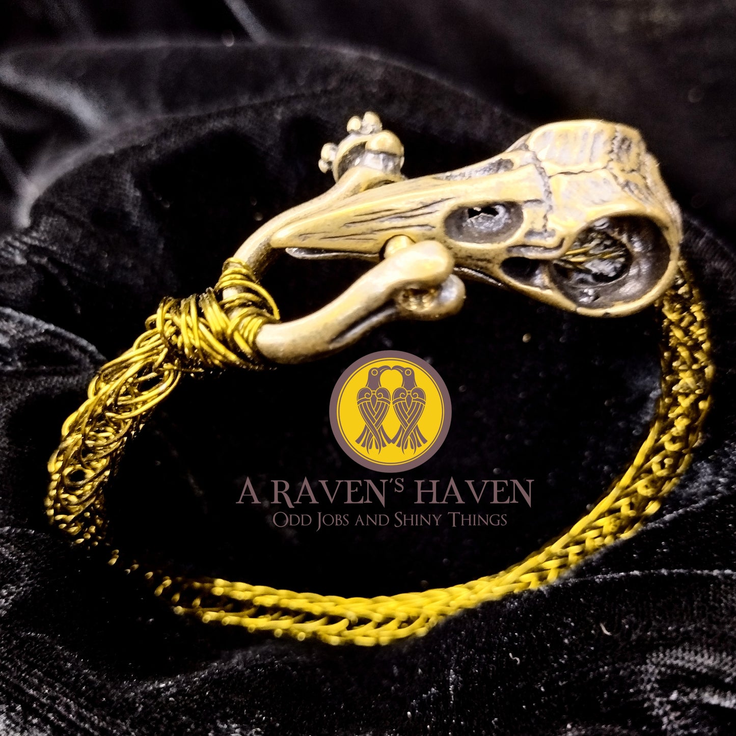Bronze Medium Handwoven Weave with Bronze Raven Skull Screw Clasp