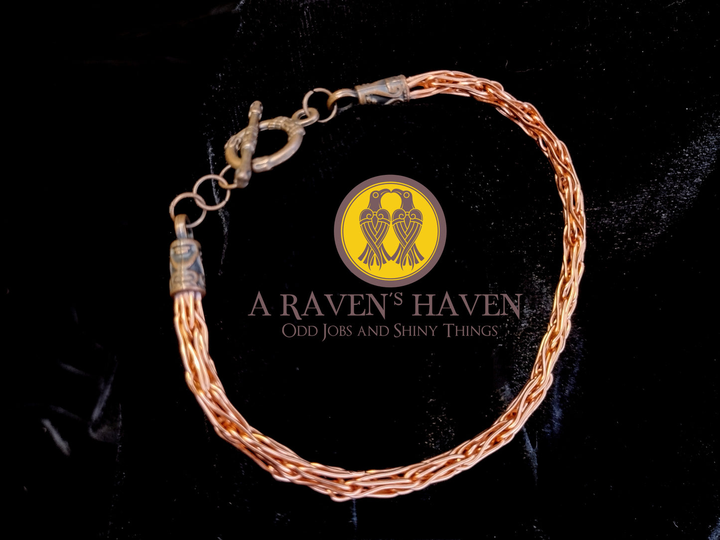 Handwoven tight weave copper bracelet with copper toggle clasp