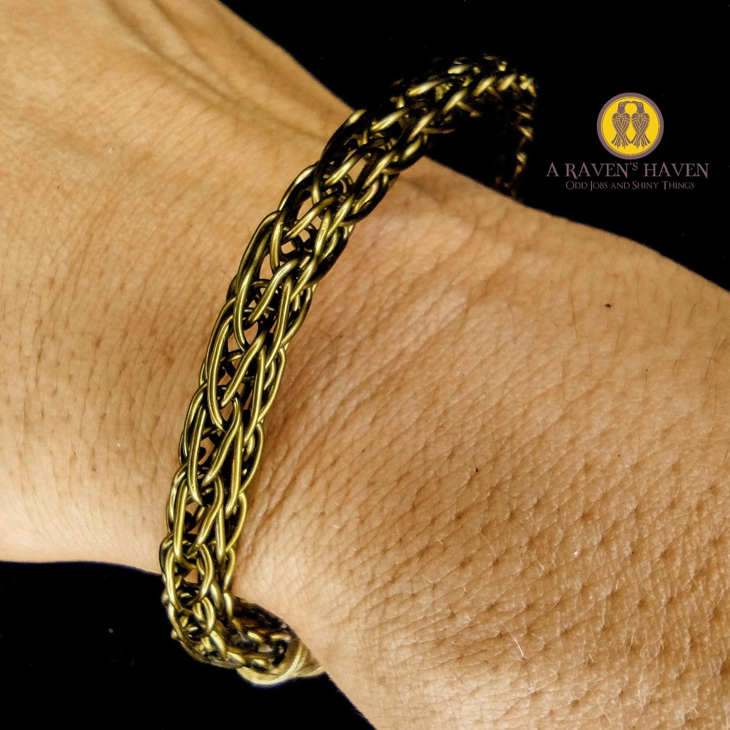 Bronze Handwoven medium weave bracelet with scrollwork toggle clasp
